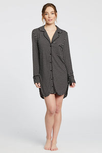 Augustine Shirt Dress- Black/White Stripe