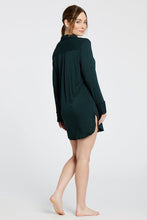 Load image into Gallery viewer, Augustine Shirt Dress- Dark Green/Navy Stripe
