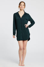 Load image into Gallery viewer, Augustine Shirt Dress- Dark Green/Navy Stripe
