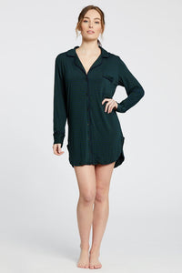 Augustine Shirt Dress- Dark Green/Navy Stripe