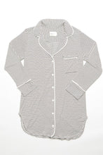 Load image into Gallery viewer, Augustine Shirt Dress- Off-White/Chocolate Stripe
