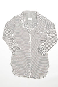 Augustine Shirt Dress- Off-White/Chocolate Stripe