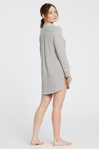 Augustine Shirt Dress- Off-White/Chocolate Stripe