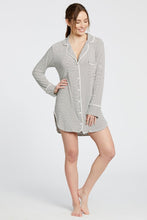 Load image into Gallery viewer, Augustine Shirt Dress- Off-White/Chocolate Stripe
