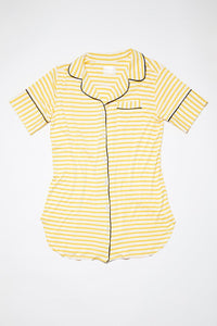 Augustine Short-Sleeve Shirt Dress- Yellow Stripe